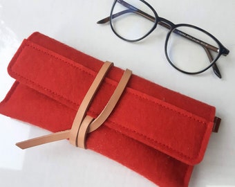 Minimalist wool felt leather case-sunglasses-pencil case-grey-handmade-soft-multi functional -durable-eco friendly-great gift