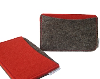Wool Felt Business Card Holder Set: Red & Gray Minimalist Wallet -Christmas Gift