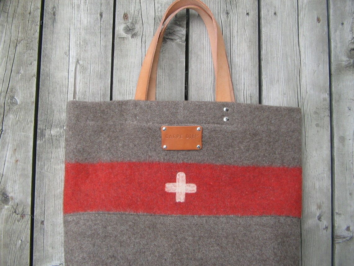 Swiss Army Blanket Bag XL Red Stripe Carry All Tote Etsy