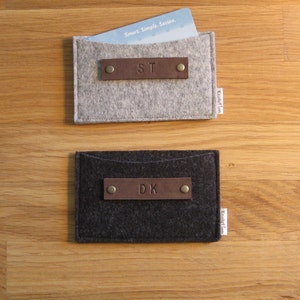 Gift set of 2 Monogrammed Business Card Holder-Wallet- Eco Friendly - Charcoal- Silver Grey- Handmade- Great Gift for Men Groomsmen Wedding