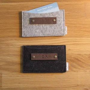 Gift set of 2 personalized monogrammed Business Card Holder-Wallet Eco Friendly-wool felt Handmade Gift for man image 2