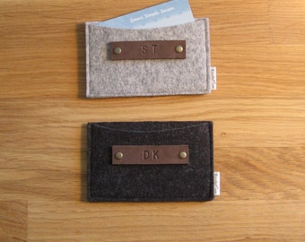 Gift set of 2 personalized monogrammed Business Card Holder-Wallet- Eco Friendly-wool felt - Handmade- Gift for man