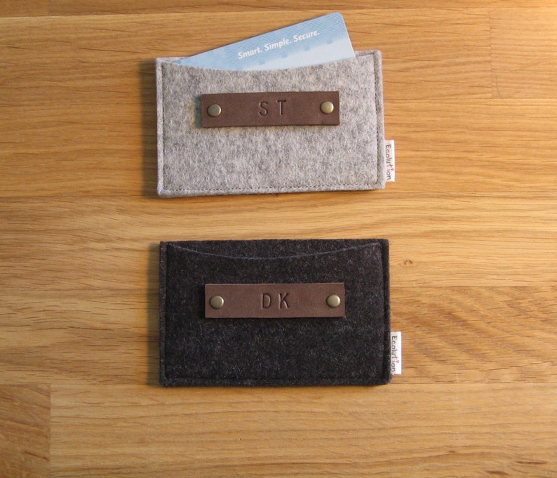 Gift set of 2 personalized monogrammed Business Card Holder-Wallet Eco Friendly-wool felt Handmade Gift for man image 2