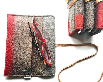Upcycled Swiss Army Wool Glasses Case: Leather Wrap, OOAK Heritage Gift Christmas gift