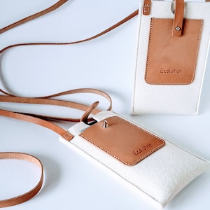 iPhone crossbody bag. Wool felt- vegetable tanned leather. Eco friendly-handmade in Switzerland