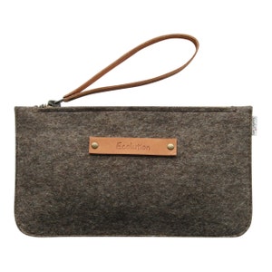 Karla clutch. Merino Wool felt leather. Eco friendly.Minimalist  iPhone Travel wallet.Handmade in Switzerland- Pebble grey