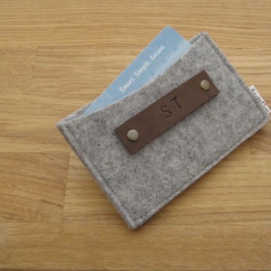 Gift set of 2 personalized monogrammed Business Card Holder-Wallet Eco Friendly-wool felt Handmade Gift for man image 3