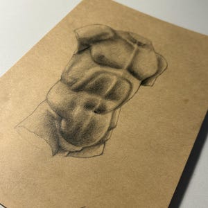 Originale NON UNA STAMPA Disegno del torso classico - schizzo di statua romana, belle arti rinascimentali, matita su carta marrone, scultura greca, senza cornice