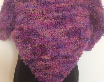 Knitted woollen wrap, HANDKNITTED,  handdyed  yarn, warm shawl,