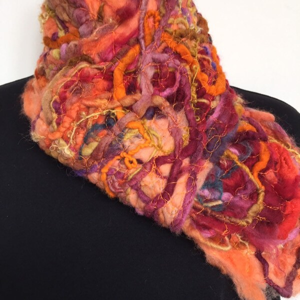 COLOURFUL WOOL SCARF, Bright Autumn Colours, warm, merino wool scarf, soft tactile neckpiece