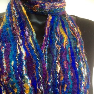 Warm winter blue scarf, long fringed scarf, one of a kind blue scarf image 5