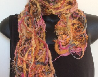 WOOLLEN WINTER SCARF,  tactile scarf,  original scarf, freeform stitched