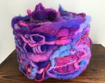 VIBRANT WOOL SCARF, Pinks, Blues, Mauve all together in Lovely Textured Scarf