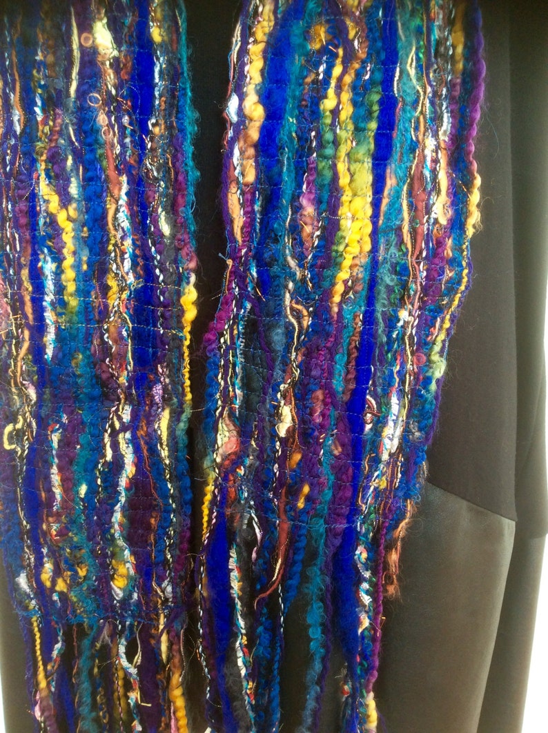 Warm winter blue scarf, long fringed scarf, one of a kind blue scarf image 3