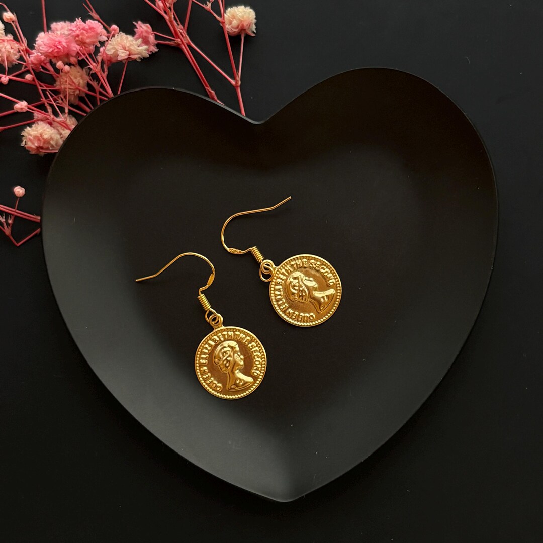 Queen Elizabeth Coin Dangle Drop Handmade Earrings -925 Stamped ...