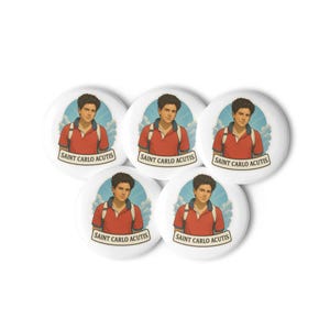 Saint Carlo Acutis Set of 5 Pin Buttons, 1.25&quot; or 2.5&quot;
