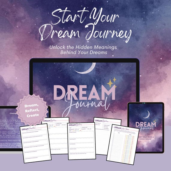 Dream Journal & Sleep Diary PDF | Guided Prompts, Reflection Log, Lucid Dreaming, Mood Tracker, Symbols, Nighttime Mindfulness Printable