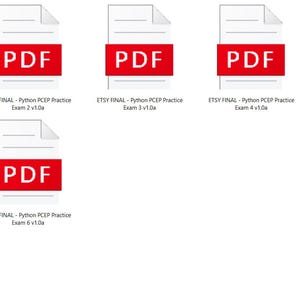 Pu&ograve; includere: Sei file PDF intitolati "ETSY FINAL - Python PCEP Practice Exam 1 v1.0" a "ETSY FINAL - Python PCEP Practice Exam 6 v1.0". I file sono visualizzati in un'icona di cartella con il testo "Separated PDFs (6 items)" e una descrizione per selezionare un singolo file per ottenere maggiori informazioni e condividere contenuti cloud.