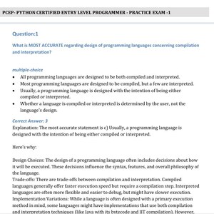 Pu&ograve; includere: Una domanda a scelta multipla sul design dei linguaggi di programmazione. La domanda chiede quale sia l'affermazione pi&ugrave; accurata riguardo al design dei linguaggi di programmazione in relazione alla compilazione e all'interpretazione. Le opzioni di risposta sono elencate sotto la domanda.
