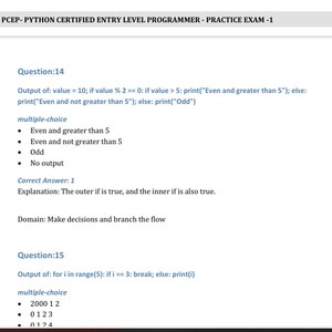 Pu&ograve; includere: Una domanda a scelta multipla e la sua risposta sulla programmazione Python. La domanda chiede l'output di uno snippet di codice che utilizza istruzioni condizionali e un ciclo. La risposta corretta &egrave; "Pari e maggiore di 5".