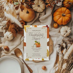 Thanksgiving Dinner Einladung: Kürbis Design (Digitaler Download, Printable TG1