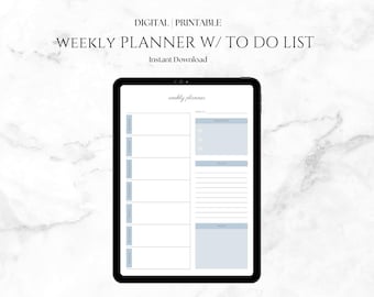 Planificador semanal imprimible: Horario sin fecha y lista de tareas (descarga digital)