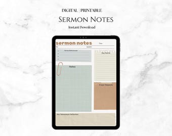 Diario de notas de sermones para el estudio bíblico de la iglesia (plantilla digital o imprimible)