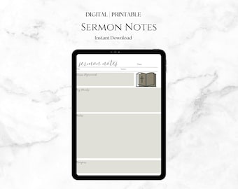 Diario de notas de sermones para el estudio bíblico de la iglesia (plantilla digital o imprimible)