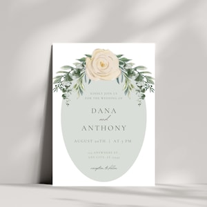 Floral Wedding Invitation, Spring Wedding, Minimalist Wedding Invitation, Digital Download, Customizable Canva Template A7