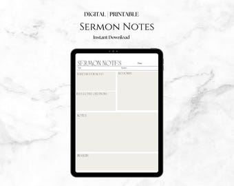 Diario de notas de sermones para el estudio bíblico de la iglesia (plantilla digital o imprimible)