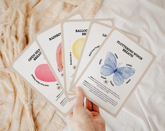 Pósteres de respiración de yoga trazables para niños / Herramientas de atención plena y aprendizaje socioemocional / Descanso mental / Rincón de calma / Tablón de anuncios de acuarela /