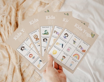 Gioco di bingo yoga con acquerello per bambini / 30 cartelle del bingo / Attività di movimento stampabile / Pausa mentale / Gioco di educazione fisica / Tecnica di respirazione