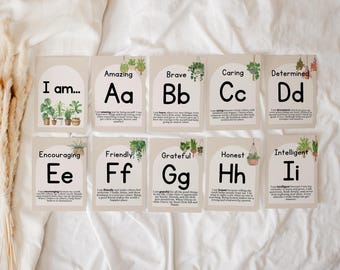Afirmaciones del alfabeto boho / Decoración de pósteres para la pared del aula / Tarjetas didácticas SEL / Lección SEL / Afirmaciones matutinas diarias / Pósteres/tarjetas del alfabeto