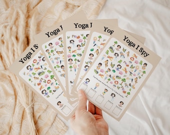 Gioco Yoga I-Spy / 5 pagine / Attività di movimento consapevole per bambini / Pausa cerebrale / Scheda di lavoro yoga stampabile / Disegno acquerello calmante