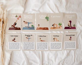 Tarjetas con posturas y secuencias de yoga / 24 posturas aptas para niños y 4 flujos listos para usar / Pósteres de atención plena / Decoración relajante para niños / Descanso mental /
