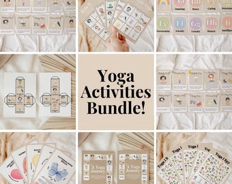 Paquete de juegos de yoga / Actividades y carteles con acuarela / Tarjetas didácticas para calmar el cerebro / Descansos para el cerebro / Aprendizaje socioemocional / Técnicas de respiración / Imprimibles para niños
