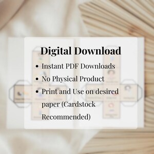 Pode incluir: Informa&ccedil;&otilde;es do produto de download digital. O texto inclui: Downloads instant&acirc;neos de PDF, Nenhum produto f&iacute;sico e Imprimir e usar no papel desejado (Cartolina recomendada).