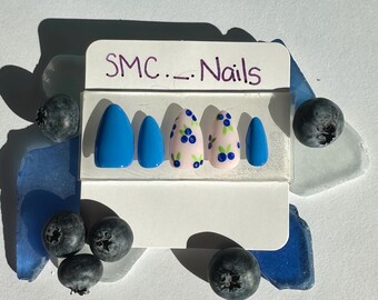 Hand-Painted Blueberry Press On Nails: Short Almond Accent Nails