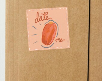 Pegatina de vinilo con dibujo a mano "Date Me Fruit Pun"