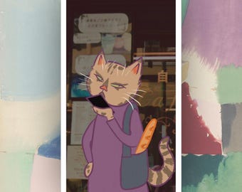 Gigi la gata chismosa / Vinilo adhesivo con retrato ilustrado de gata