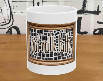 Oat Milk Latte Mug | Mosaic Tile Frame Ceramic Coffee Cup