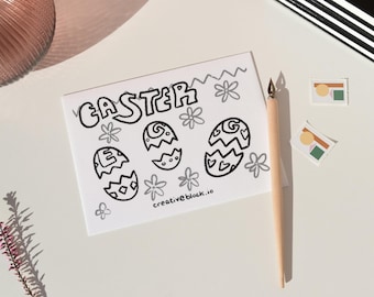 Página para colorear de huevos de Pascua / A4 imprimible / Manualidades divertidas / Descarga digital instantánea