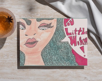 Postal "You Little Worm" (15 x 10 cm) / Postal artística, retrato divertido