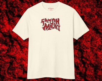 Fresh Meat Graphic Tee | Hand-Lettered Oil Pastel Design, Horror Fan Apparel
