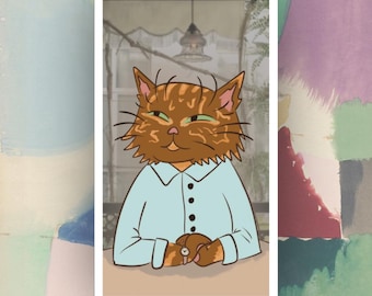 Pegatina de vinilo con retrato ilustrado de Oscar el gato atigrado naranja