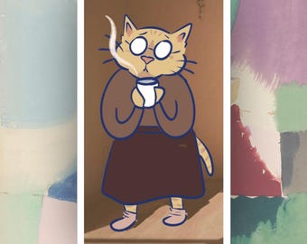 Genevieve la abuela gata / Vinilo adhesivo con retrato ilustrado de gato