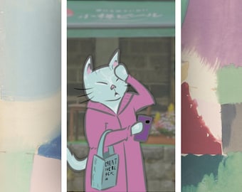 Shizuka, la gata compradora compulsiva / Vinilo adhesivo con retrato ilustrado de gata