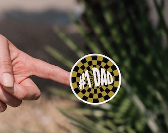 Number 1 Dad Round Sticker | Checkerboard Spiral Sticker | Father's Day Gifts | Presents for Him