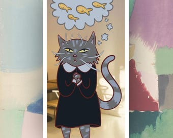 Fiona la amante de los peces / Vinilo adhesivo con retrato ilustrado de gato