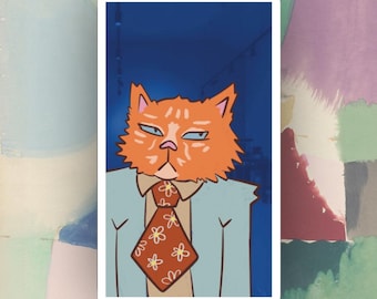 Pegatina de vinilo con retrato ilustrado de Takashi el gato hortera